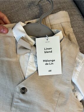 H&M Boys Beige Linen-Blend Vest with Bow Tie